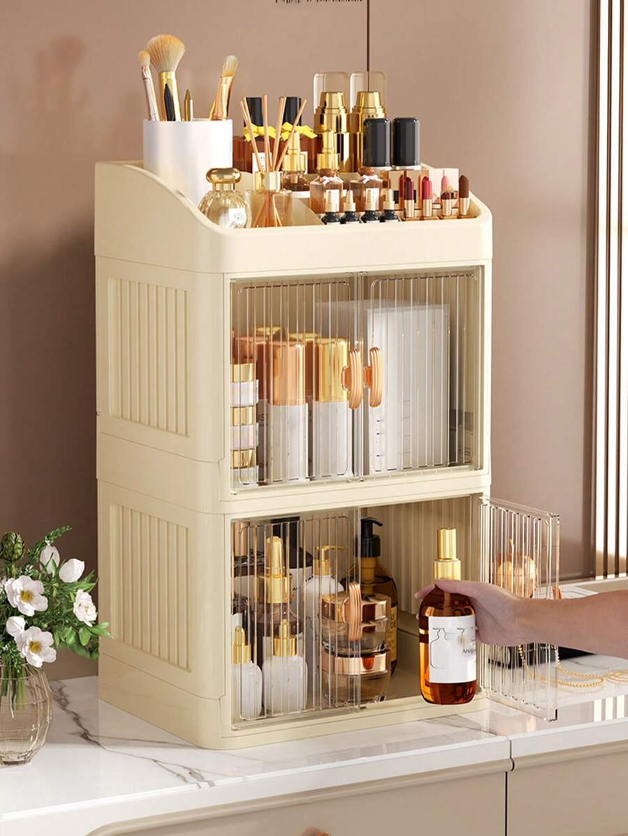 Large Capacity Transparent Cosmetic Storage Box - Multi-Layer Sliding Drawer Style, Suitable For Makeup, Skincare And Lipstick - Lightweight Plastic Vanity Organizer,For Holiday Beach, Bathroom Collection, Bedroom Collection, Large Capacity - Multicolor - View 1