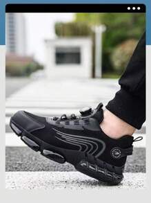 Men's Work Shoes Outdoor Steel Toe Hiking Shoes With Rotary Button, Plus Size Men's Shoes For Construction Site, Warehouse, Handling, All Season - Black - View 7