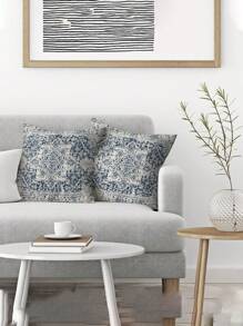 1 Stück Kissenbezug im Boho-Stil, dekoratives Kissenüberzug mit Muster, blauer Teppich Leinen Landhaus Sofa Couch Outdoor Kissenbezug, 45x45cm (ohne Kissenfüllung)