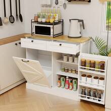 Kitchen Trash Can Storage Cabinet With 2 Drawers & 1 Tilt Out Trash Cabinet & 1 Door With Storage Rack & 2 Shelves For Kitchen, Dinning Room, Living Room-White