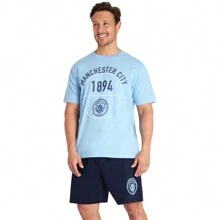 Manchester City FC Pyjama Set Short PJ Nightwear Summer Lounge Sleepwear Jammies Football Gift - Blue - View 1