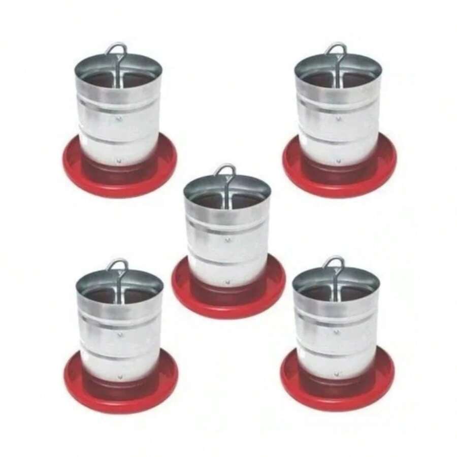 Kit Comedouro Aves 5 Kg Tub. Galv. Fundo Plas C/5 Pçs