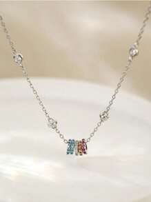 Newsoul 1 buah Kalung Perak Sterling 925 dengan Batu Zirkonia Kubik Bermotif Pelangi untuk Wanita, Hadiah Ulang Tahun yang Istimewa untuk Pacar - Perak - View 5