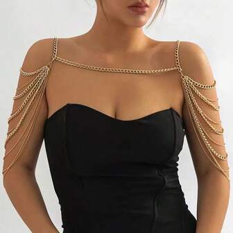 1pc Asymmetrical Sexy Multi-Layer Tassel Body Chain, Fashionable Charm Jewelry For Women, Perfect Gift For Friends, Party Or Festival