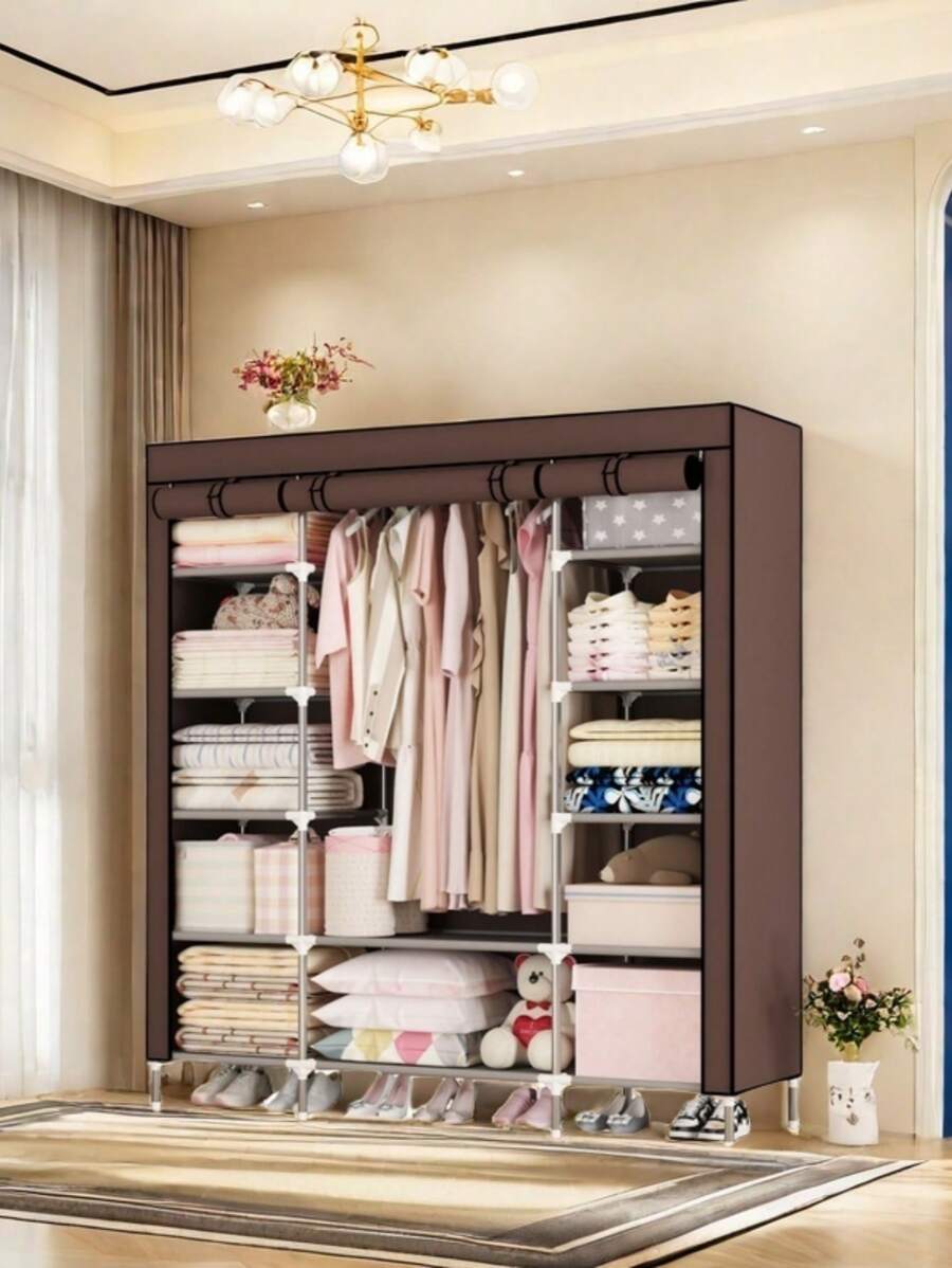 1 pieza Armario de ropa de ensamblaje fácil multicolor, armario de tela reforzada para dormitorio/decoración de apartamento de alquiler