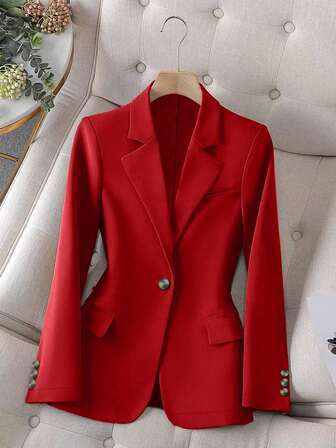 1pc Women's Casual Fashion Elegant Commuter Versatile Solid Thin Long Sleeve Blazer