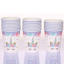 10 件套独角兽派对用品套装 7/9 英寸紫色花朵独角兽和花朵图案一次性纸盘、独角兽生日派对纸巾、纸杯、独角兽盘子派对用品适用于春季茶会新娘送礼会装饰 - 彩色 - 查看 12