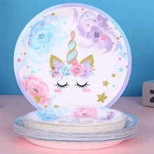 10 件套独角兽派对用品套装 7/9 英寸紫色花朵独角兽和花朵图案一次性纸盘、独角兽生日派对纸巾、纸杯、独角兽盘子派对用品适用于春季茶会新娘送礼会装饰 - 彩色 - 查看 16