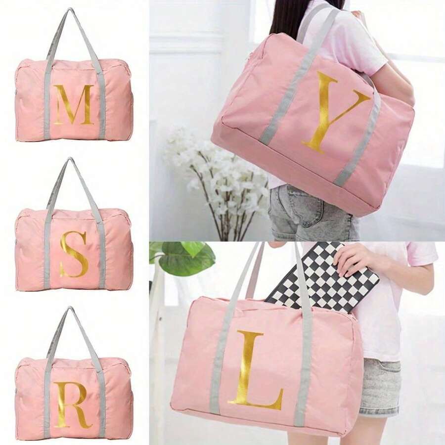 Travel Bag Luggage Bag Carry On Bag Weekend Bag Large Capacity Waterproof Foldable Storage Bag Organizer Nylon Tote Bag Zipper Handbags For Outdoor Women Men Travel Vacation For Student Back To School Stuff Travel Accessories Bag For School School Accessories - Pink - View 1