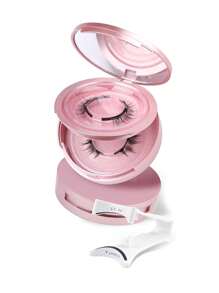 Juego de pestañas magnéticas sin pegamento, reutilizable, 2 pares de rímel magnético reutilizable con manchas, rímel magnético con apariencia natural sin pegamento, fácil de usar y desmontar, y sin necesidad - 1 espejo de mano + 2 brochas de maquillaje de doble extremo + 1 rizador de pestañas magnético