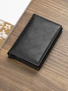 1pc Men's Minimalist Wallet, Anti RFID Card Holder With Pocket Purse For Credit Cards RFID Blocking Men And Women's Wallet, Slim Cardholder With Bank Secure Function Thin Slim Pop Up Minimalist Wallet Small Black Purse Metal Vallet