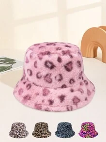 1pc Women Leopard Pattern Fluffy Bucket Hat, Warm Windproof Winter Hat For Outdoor Use - Leopard - View 11