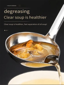1 pezzo Mestolo in acciaio inossidabile con manico lungo, scolapasta per separare minestra e olio, utensile da cucina - Multicolore - Visualizzare 9