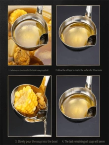 1 pezzo Mestolo in acciaio inossidabile con manico lungo, scolapasta per separare minestra e olio, utensile da cucina - Multicolore - Visualizzare 6