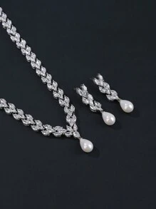 1 套 3 件套奢华方晶锆石项链和耳环首饰套装，婚礼派对项链搭配新娘礼服，人造珍珠首饰，适合情人节、妈妈、母亲、母亲节、礼物 - 豪華套裝 - 查看 6