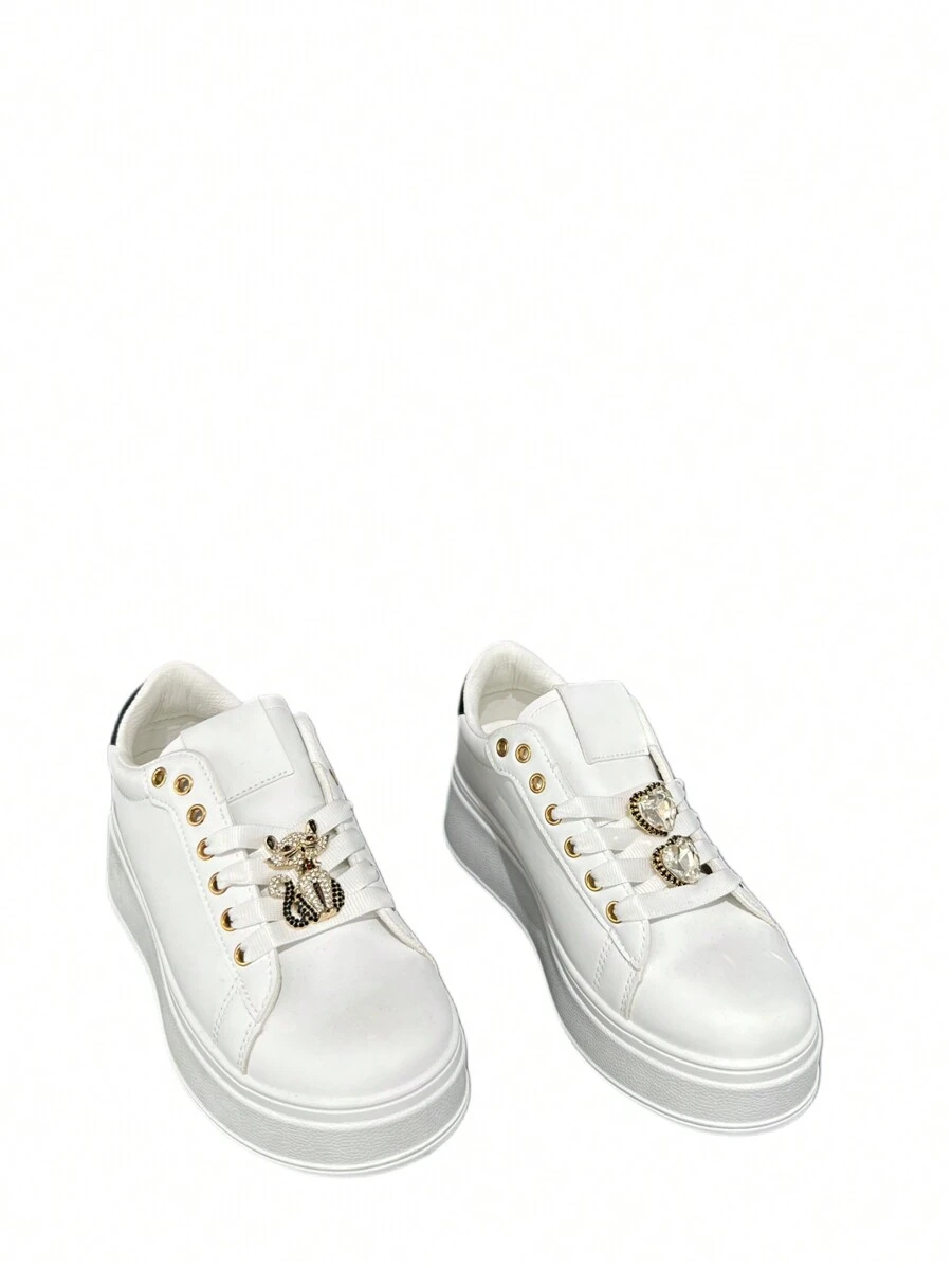 Fashionable Rhinestone Decorated Thick Sole Casual Sneakers - Black and White - View 1