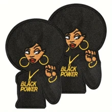 1pc Embroidered Patch, Black Power Fist Symbol And Slogan, Mixed Color, Iron-On/Sew-On Patch, Suitable For Clothing And Accessories - Color Mixing - View 1