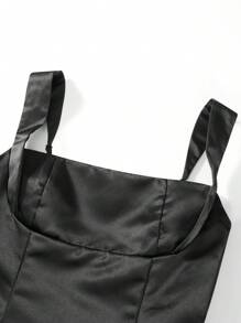 Women's Sexy Backless Tank Dress Square Neck Sleeveless Bow Knot Tie Back Bodycon Satin Flowy A Line Mini Dresses Party Graduation Dress Club Night Short Dress Birthday Dresses For Women Black Dress - màu đen - Xem 9