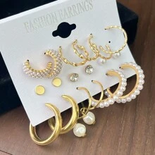 6 Paar/Set Persönlichkeit Metall Dreiteilig Kreolen , C Form Ohrringe und Ohrclips Schmuck