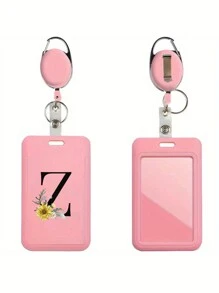 Gepersonaliseerde roze intrekbare ID-badgehouder met sleutelhanger, bedrukt met madeliefjesletters A-Z-patroon, harde ID-badgehouders met intrekbare ID-rol, ID-kaarthouder, plastic creditcardbeschermer, ID-kaarthouder voor verpleegster, dokter, leraar (roze)