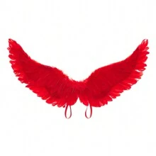 Adult Angel Wings Deluxe Feather Wings With Elastic Straps Halloween Costume Accessory For Men Women - 紅色 - 查看 2