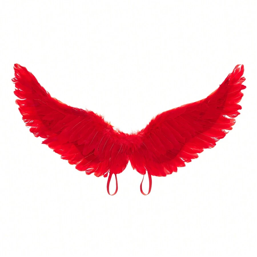 Adult Angel Feather Wings With Elastic Straps Halloween Costume Accessories Luxury Feather Angel Wings For Party Cosplay Dress Up - 紅色 - 查看 1