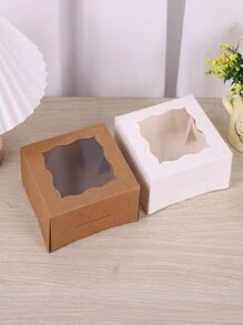 5pcs/10pcs/15pcs White Kraft Paper Square Hollow Window Gift Boxes, Party Favor Packaging - Multicolor - View 4