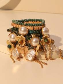 1 Stück übertriebenes mehrschichtiges Armband mit Kokosschalen-Kristallblumen Quaste, geeignet für Frauen für Strand, Party, Date, formelle Anlässe und den täglichen Gebrauch, Valentinstag, Muttertag, Geschenk