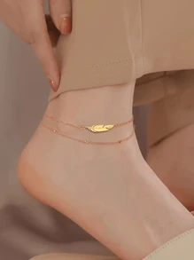 1pc Holiday Vibe Free Spirit Charm Bracelet, Multi Pendant Combo With Rhinestones, Double Layered Feather, Golden Gala Jewelry, Stainless Steel Anklet Gift, Suitable For Casual Daily Wear For Women