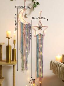 Set de 2 atrapasueños tejidos a mano con estrellas y luna, decoración de pared bohemia, arte de pared, decoración colgante adecuada para el hogar, la boda, la sala de estar, el dormitorio y regalos festivos (sin luz), decoración del hogar, decoración de la habitación, decoración de pared