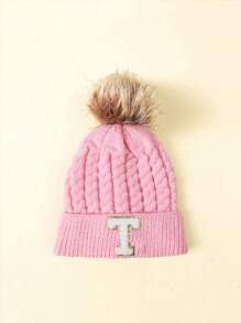 1pc Children Letter Pattern Winter Brimless Knit Beanie Hat - Pink - View 43