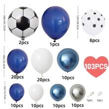 103 件/套足球主题气球拱门套件，皇家蓝和白色金属银色足球气球，生日派对装饰，结婚周年纪念，毕业运动主题派对用品 - 彩色 - 查看 2