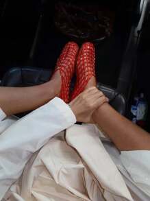 Ballet Flats For Women Clear Hollow Ballerina Shoes Summer Beach Slip-On Round Toe Shoes - Đỏ - Xem 4