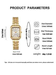 1pc Women's Fashion Quartz Watch, Simple Dial Square, High-Quality Gold Plated, Stainless Steel Strap, Suitable For Birthday, Anniversary, Halloween, Holiday Gifts