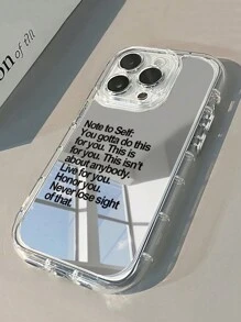 1pc Black English Slogan Mirror Phone Case With Makeup Mirror, PC Hard Shell 1.5mm 2-In-1 Full Coverage, Precise Cutouts, Raised Camera Protection, Airbag Anti-Drop, Comfortable Buttons, Compatible With IPhone 16 Pro Max/15 Plus/14/13/12/11/16E/IPhone 17/17 Pro/17 Air/17 Pro Max