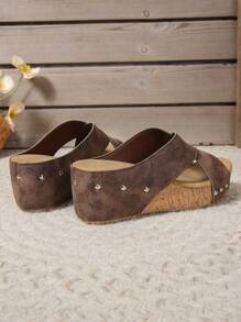 New Fashion Cross Design Wedge Slide Sandals, Casual Slip-On Wedge Sandals For Outdoor Wear, Anti-Slip Anti-Odor Lightweight Slippers Valentines