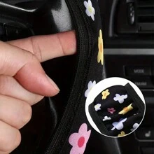 38cm/15inch Universal Cute Floral Steering Wheel Cover, Non-Slip Car Interior Accessory, Fits Most Vehicles,Car Accessories - Black - View 4