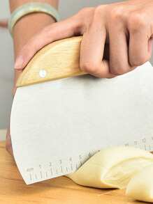 1 件不锈钢和木柄方形/半圆形面团切刀、披萨、奶酪、水果切片机（带尺子）、DIY 烘焙工具、面包切片机 - 淺灰色 - 查看 6