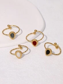 1 Stück eleganter vintage Design luxuriöser goldbeschichteter Edelstahl Tropfenring, geeignet für Damen für Alltag, Dates und Feiern