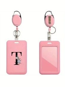 Gepersonaliseerde roze intrekbare ID-badgehouder met sleutelhanger, bedrukt met madeliefjesletters A-Z-patroon, harde ID-badgehouders met intrekbare ID-rol, ID-kaarthouder, plastic creditcardbeschermer, ID-kaarthouder voor verpleegster, dokter, leraar (roze)