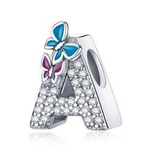 Easvnya Silver Butterfly Cubic Zirconia Letter A-Z Pendant, Suitable For Handmade Bracelet Necklace Minimalist Fashionable Jewelry DIY, Women Birthday Party Gift
