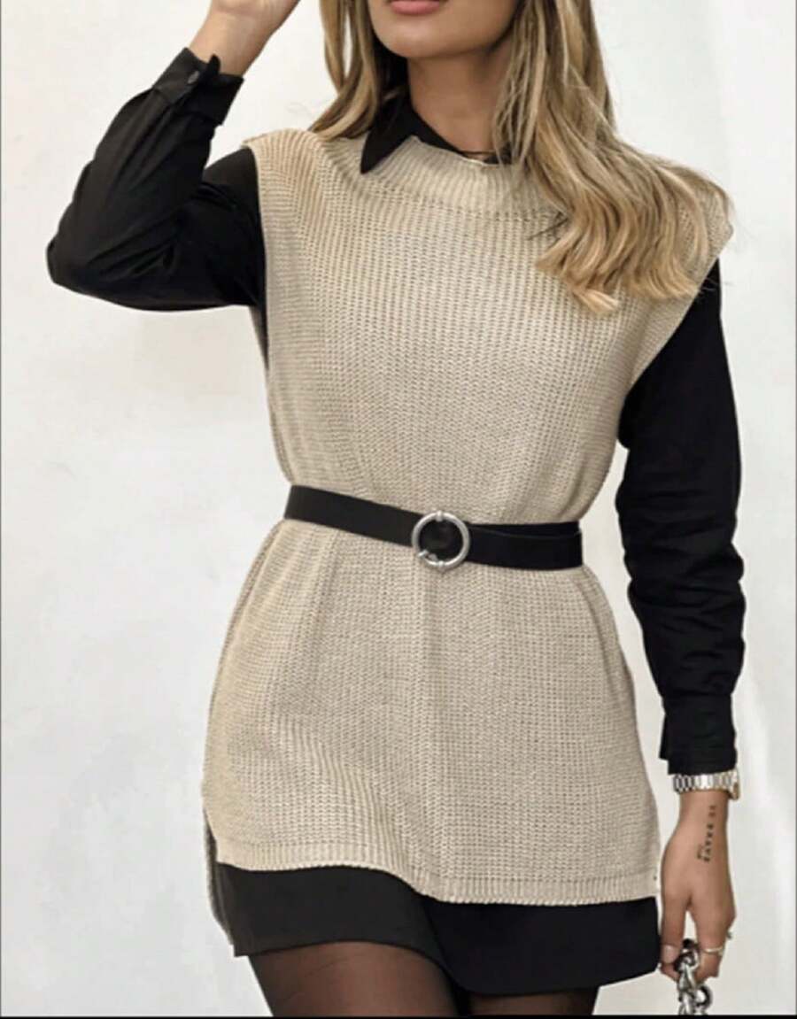 WOMEN'S FASHION LONG PLAIN LINEN KNITTING - 米色 - 查看 1