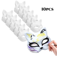 10 piezas Máscaras de gato DIY pintadas de blanco, máscaras en blanco de media cara para disfraz de animales, disfraces de Halloween, herramientas de maquillaje. [Uso versátil]: Las máscaras de gato son adecuadas para todas las personas y son un accesorio multifuncional para diversas ocasiones.