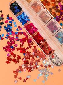 12pcs 3D Holographic Maple Leaf & Flower Nail Art Stickers, Self-Adhesive, Suitable For DIY Home Manicure And Professional Nail Salon Use Nails - Multicolor - View 5