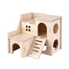 Runup Pack Of 5 Wooden Hamster Toys, Wooden Hamster House, DIY Hamster Paradise Including Multi-Chamber House, Rotating Bridge, Swing, Hamster Hide, Hamster, Chipmunk, Toy Accessories