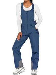 Women's Sleeveless Ski Jumpsuit, Adjustable Strap Romper, With Side Pockets And Long Wide-Leg Design - màu xanh nước biển - Xem 2
