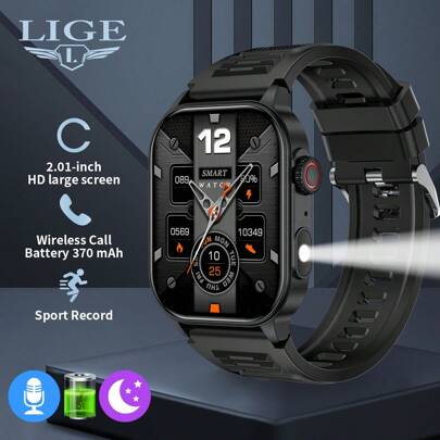  LIGE新款智能手表拥有370毫安时大容量电池、100+种运动模式、跑步计时、睡眠监测、音乐播放、多个表盘自定义开关、防水时尚运动手表