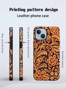 قطعة واحدة حالة هاتف مطبوع بتصميم زهري باروك ، تصميم زهري عتيق ، غلاف ناعم مضاد للصدمات والسقوط ، متوافق مع هواتف أيفون 11 12 13 14 15 16 برو ماكس ، مصنوع من مادة TPU بطباعة ألوان أشعة فوق البنفسجية بمظهر جلدي