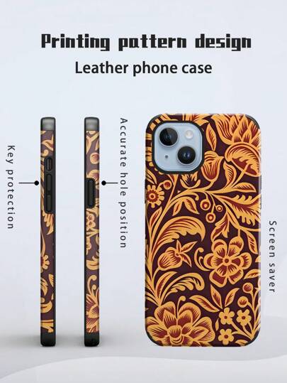 قطعة واحدة حالة هاتف مطبوع بتصميم زهري باروك ، تصميم زهري عتيق ، غلاف ناعم مضاد للصدمات والسقوط ، متوافق مع هواتف أيفون 11 12 13 14 15 16 برو ماكس ، مصنوع من مادة TPU بطباعة ألوان أشعة فوق البنفسجية بمظهر جلدي