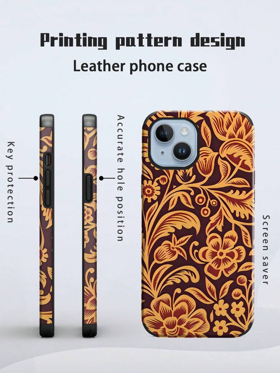 قطعة واحدة حالة هاتف مطبوع بتصميم زهري باروك ، تصميم زهري عتيق ، غلاف ناعم مضاد للصدمات والسقوط ، متوافق مع هواتف أيفون 11 12 13 14 15 16 برو ماكس ، مصنوع من مادة TPU بطباعة ألوان أشعة فوق البنفسجية بمظهر جلدي